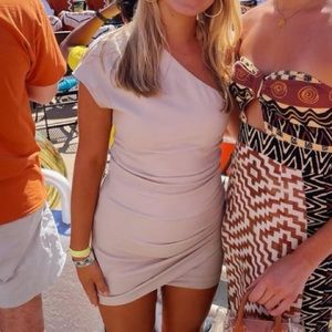 IRO "Davov" One Shoulder Dress Side Ruched  Creppe Mini Dress